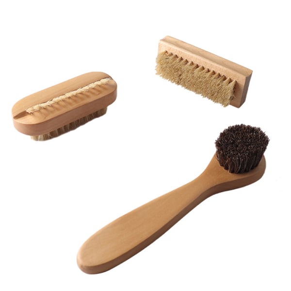 3 Pieces Wooden Cleaning Brush Hog Bristle Double Sided Hand B