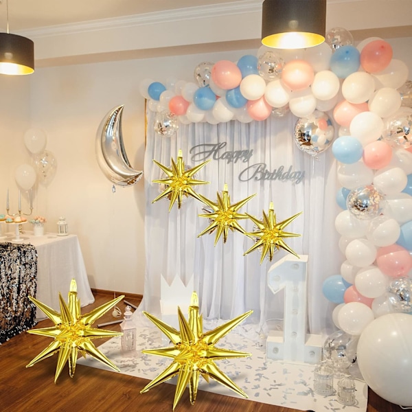 20 stjärnformade ballonger som exploderar, 3D-film ballonger