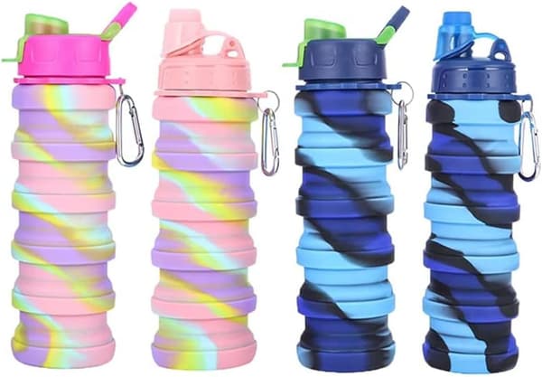Silikon sammenleggbare vannflasker, 16oz 500ml Bærbar sammenleggbar