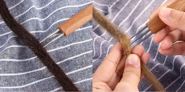 Dreadlock-koukku, 3 kpl virkkausneuloja, puinen dreadlock-koukku, hiusten dreadlock-virkkaus, virkkaus