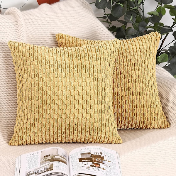 Sæt med 2 Boho Stribede Corduroy Pudebetræk Bløde Dekorative Puder