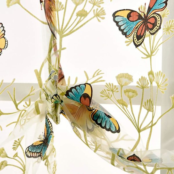 Korte gardin Sheer for vindu med fargerike sommerfuglgreiner Voile