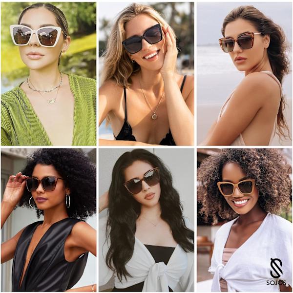 Trendy polariserte solbriller for kvinner Retro kvinner Oversized Square Cat Eye solbriller UV-beskyttelse,