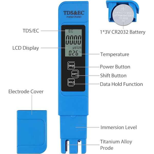 Vandkvalitetstester Digital PH Meter + TDS EC Måling med L DXGHC