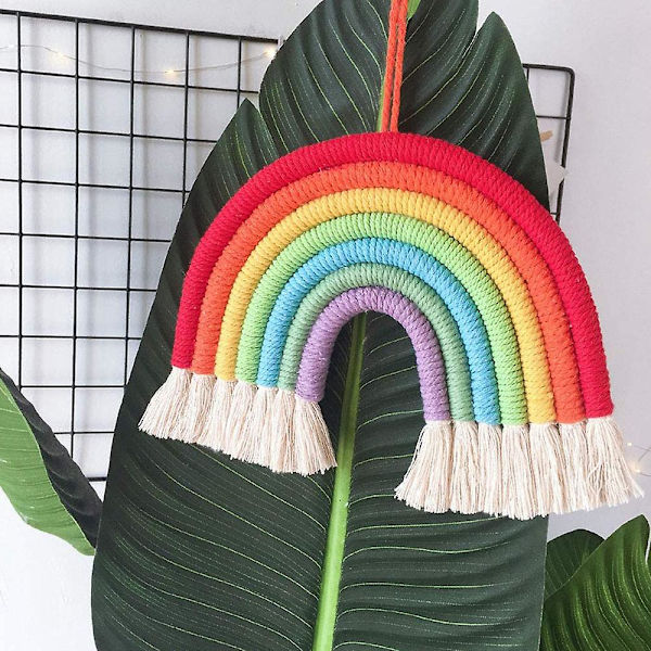 Macrame Regnbågsväggbonad för Sovrum Handgjord Hantverkspresent