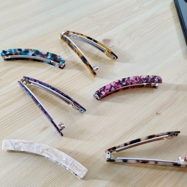 6 stycken smala hårklämmor för kvinnor, sköldpaddsskal, acetat, fransk stil