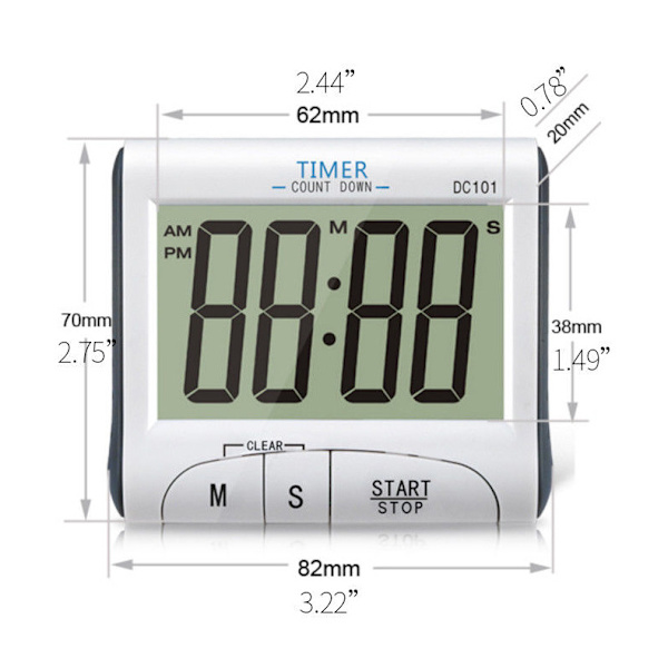 Køkken Timer, Hvid Elektronisk Magnetisk Køkken Timer 24H Digital