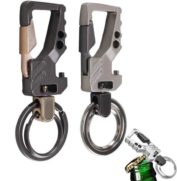 2-pack Nyckelring för Män, Bilkarbinhake, Flasköppnare, Metallnyckel