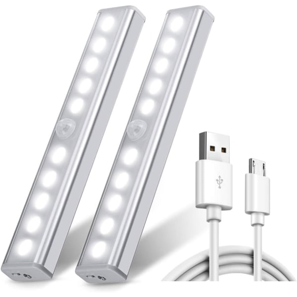 2 kpl 10 LED-lamppua, langaton, USB-ladattava, magneettinen, Moti