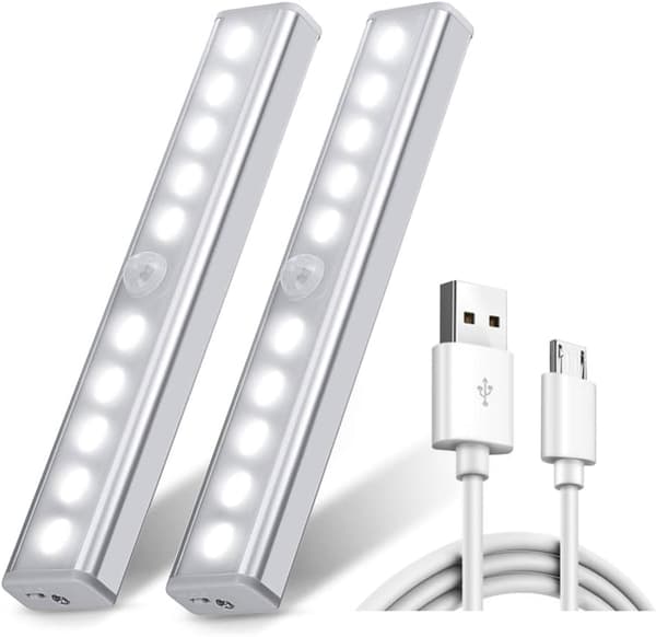 Sett med 2 10 LED-lamper, trådløse, USB-oppladbare, magnetiske, Moti