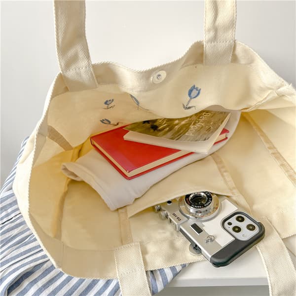 Liten fräsch totebag för studenter, axelväska i canvas, blå