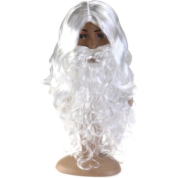 Julemandsparyk og skæg sæt - Hvid tyk fancy kostume