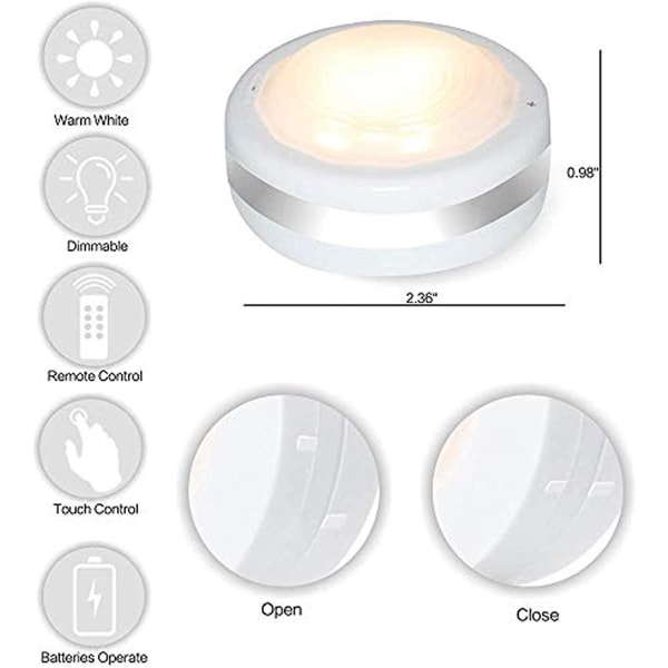 6st Puckljus med fjärrkontroll, trådlös LED Puck Light Batt