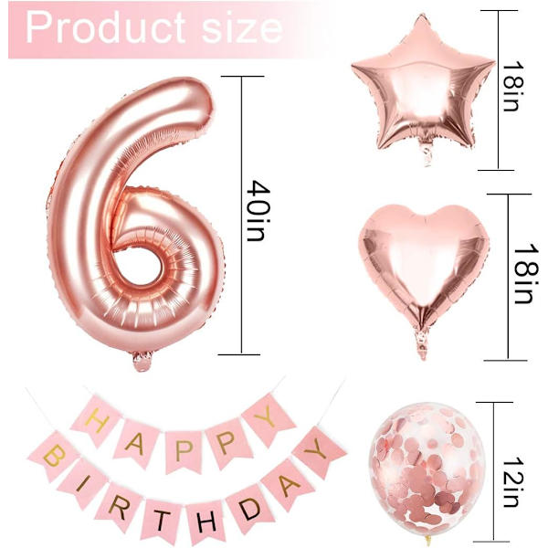 6-årsdagsflicka Ballong, Roséguld Ballong 6, Roséguld 6 År Gammal