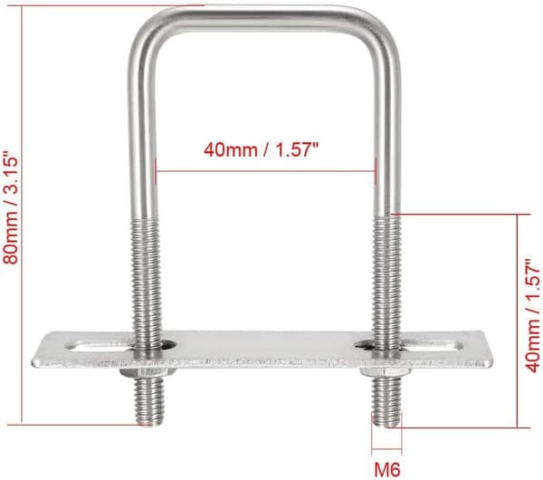 Firkantede U-bolte 1-5/8\" (40mm) Indvendig Bredde 304 Rustfrit Stål M