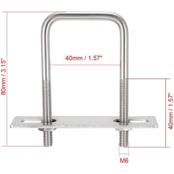 Firkantede U-Bolter 1-5/8\" (40mm) Innvendig Bredde 304 Rustfritt Stål M