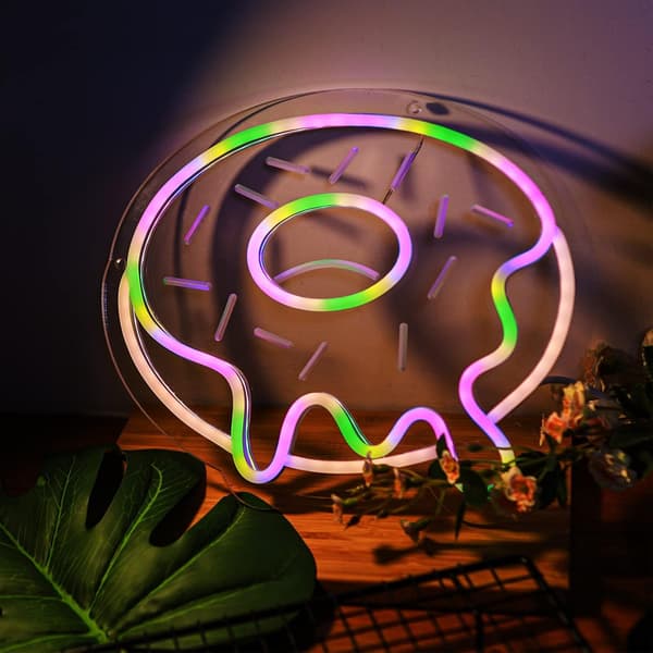 Donuts LED Neon Veggdekorasjon, Dimbar 3D Kunst Kreative Lys