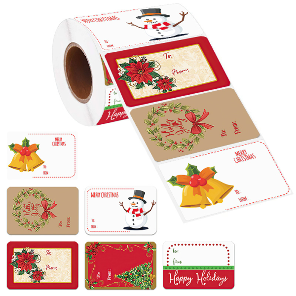 Rektangulære Glædelig Jul-klistermærker Julegaveforseglingsstickerpakke