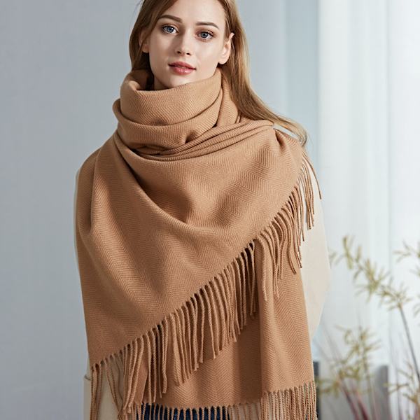 Uldscarf til kvinder, vinter, kashmir, ensfarvet, vandbølge, alsidig, S