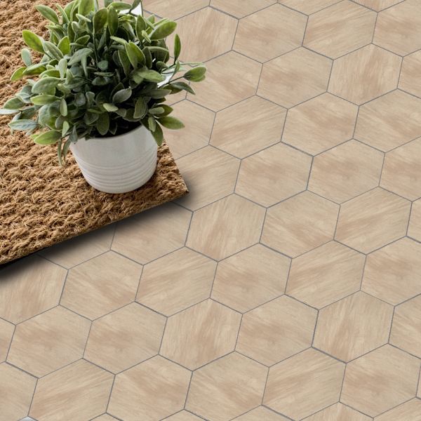 10-pack hexagonformade väggdekaler i valnötsträimitation Rustik Ameri