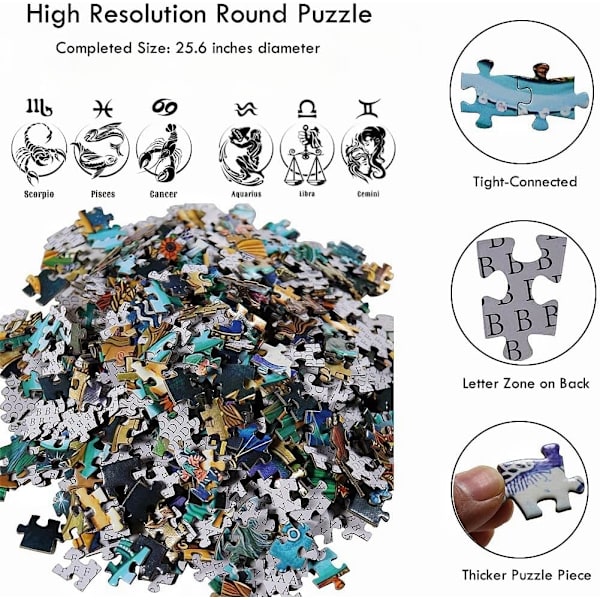 1000 palan kappaletta aikuisille - Zodiac Constellation Puzzle - Pyöreä Mandala Astrologia Jigsaw Puzzle Cool