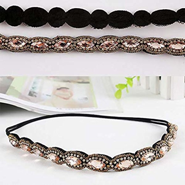 Rhinestone-besat Elastisk Pandebånd, Mode Håndlavet Krystalperle