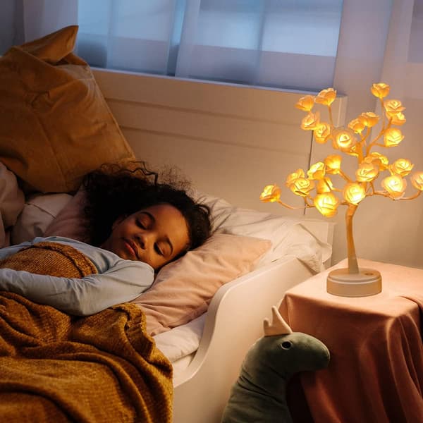Rose Blomstertræ Natlys Julebonsai Lampe USB Batteri