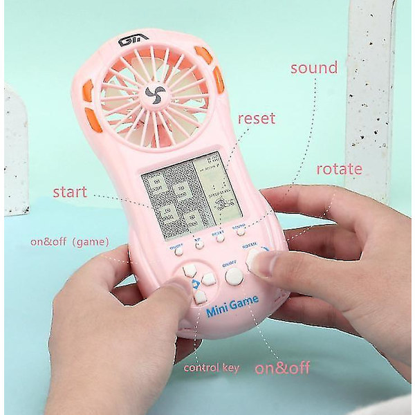 Pink Tetris Spilkonsoll Fan 2-i-1 Håndholdt Hængende Hals Mini Fan