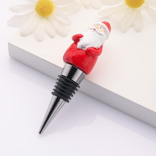 Set med 3 julvinstopparkorkar i legering med tomte