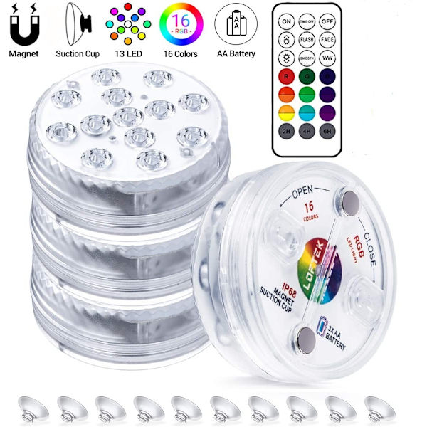 4-delt IP68 vandtæt switch pool lampe RGB nedsænkelig lampe 13L