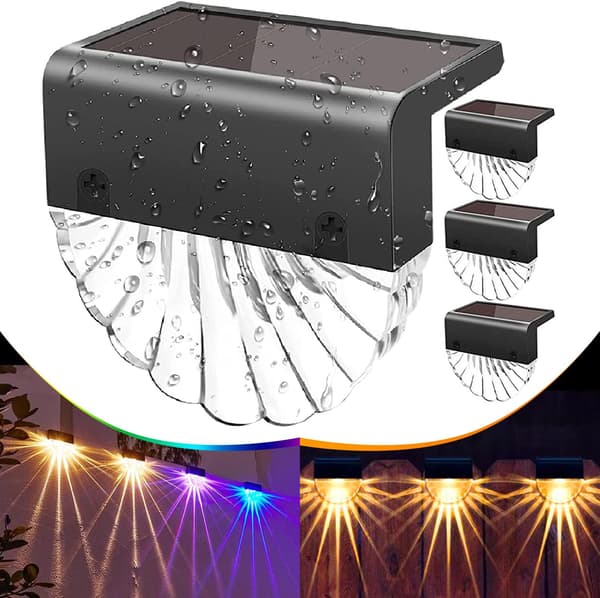 Solcellslampa för utomhus, LED-vägglampa, 4-pack Varmvit