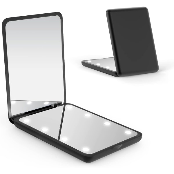 LED Lighted Travel Makeup Mirror, 2x Magnification Compact Mirror