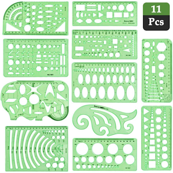11 Stykk Plast Målesjablonger Sirkelsjablong Geometrisk D