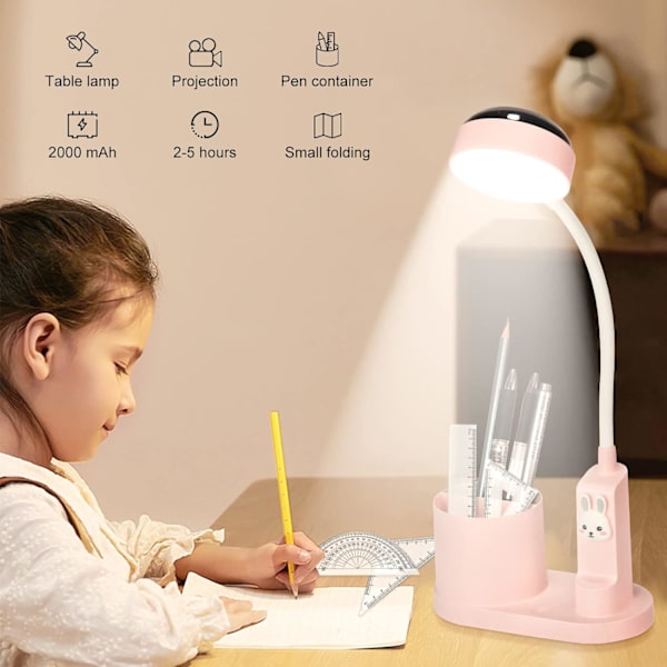 Børne skrivebordslampe, Studie bordslampe med penneholder, Automatisk farve