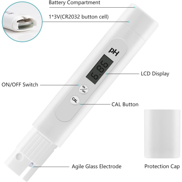 Elektronisk pH-Meter Tester, 0-14pH Måleområde, Høj Præcision