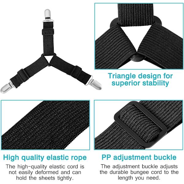 Sett med 4 justerbare sengefestespenner med elastiske stropper og metall D