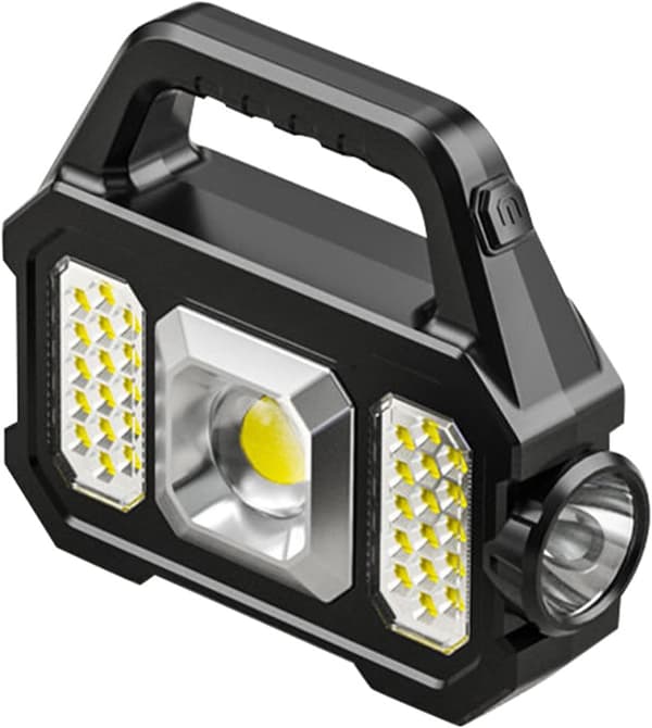 Bærbar LED/COB lommelykt, arbeidslys, vanntett solcellecamping