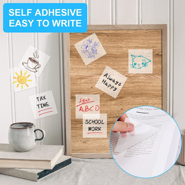 Klare Sticky Notes Post-it-lapper, Klare Vanntette Sticky