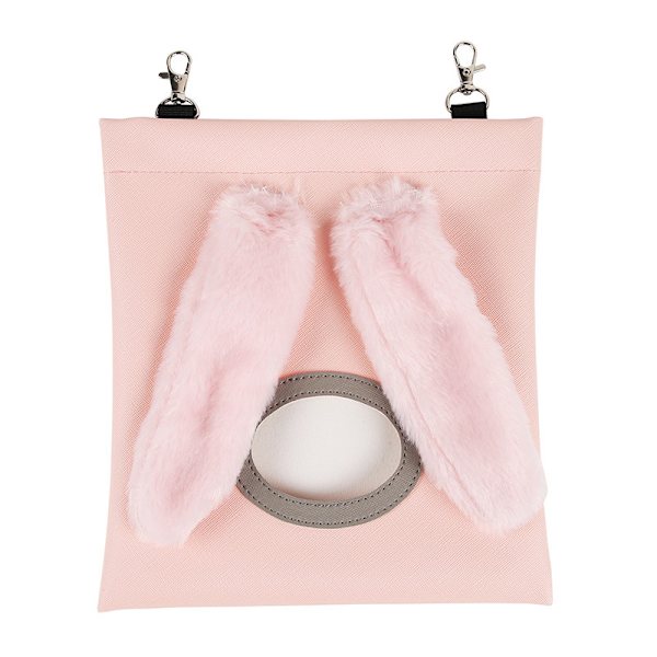 Kanin foderpose i imiteret læder, hængende pose med kanin form, pink, til hamsterfoder,