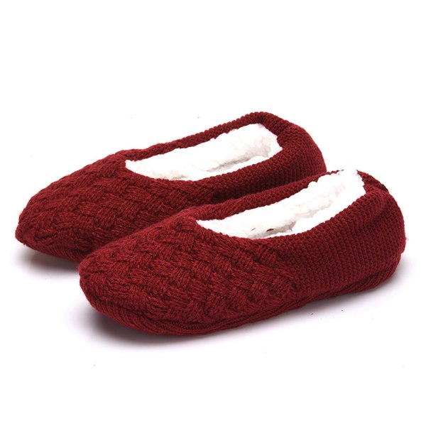 Dames Fuzzy Cable Knit Slippersokker Vinrød, 9-10 med Grib