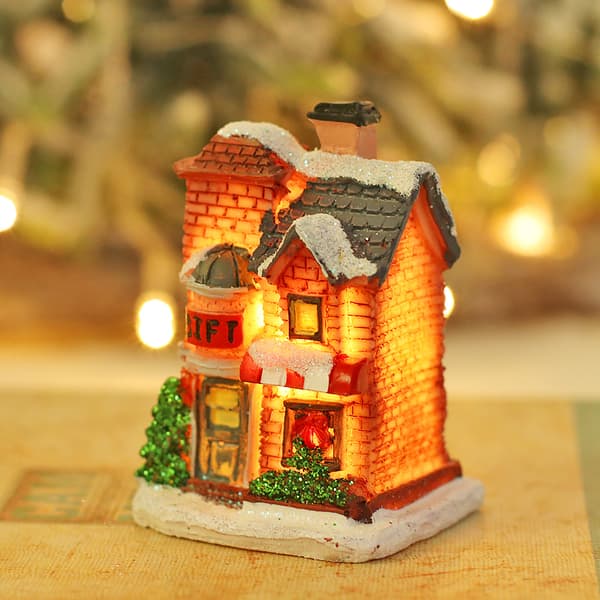 Fyra julmotiv lysande snöhus prydnadsföremål Micro -landsc