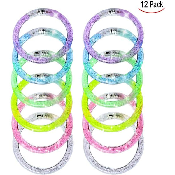 12 stk Blinkende Armbånd, Gjenbrukbare Fargerike Akryl LED Armbånd