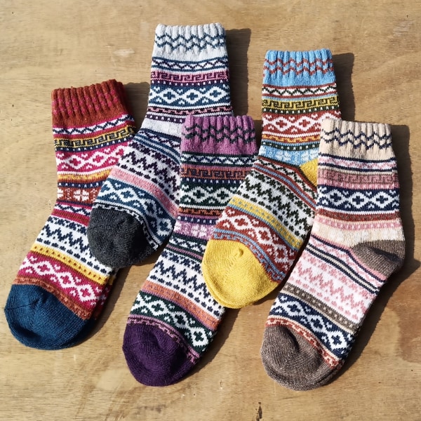 5 Pairs Wool Socks Ladies Knit Warm Casual Wool Crew Winter Women