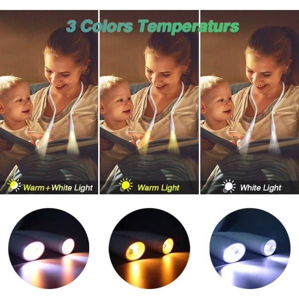 LED Halsleselampe, Oppladbar 4-LED Klem LED Leselampe