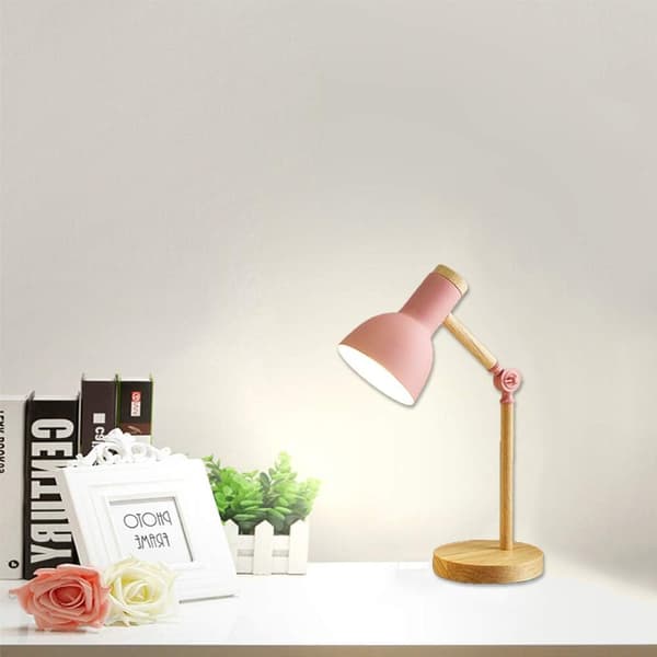 LED skrivebordslampe, rosa, E27 justerbar arm bordlampe, klassisk moderne