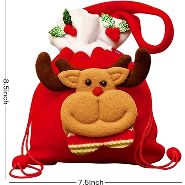 Julegavepose med snor, 4-pakning, julemotiv i 3D, stoff, A
