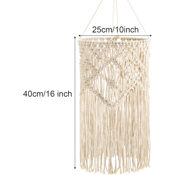 Hängande Lampskärm Macrame Lampskärm Ljusöverdrag Hänglampa Takdekoration för Vardagsrum, Sovrum och Badrum