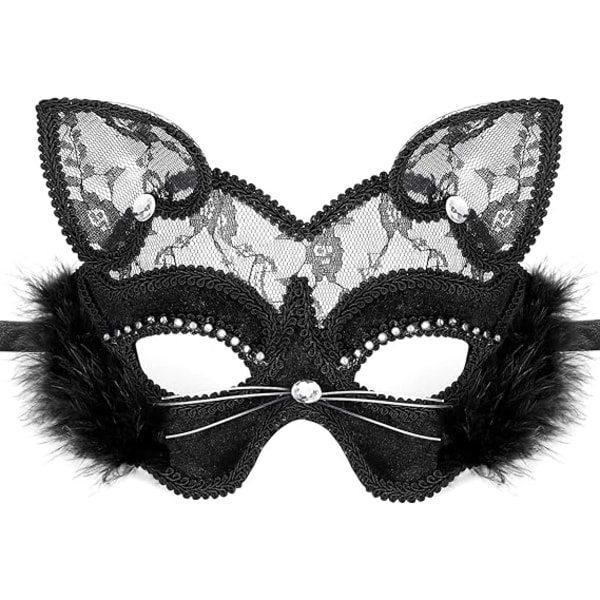 Venetiansk Masquerade Mask Luksus Black Cat Lace Mask til Fancy Dr