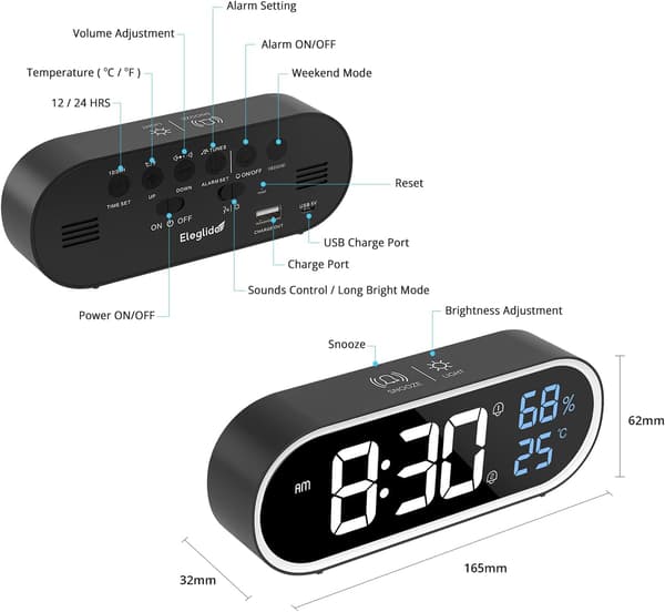 Spegel Digital Väckarklocka, LED Digital Klocka, Stor Tid/Temperatur