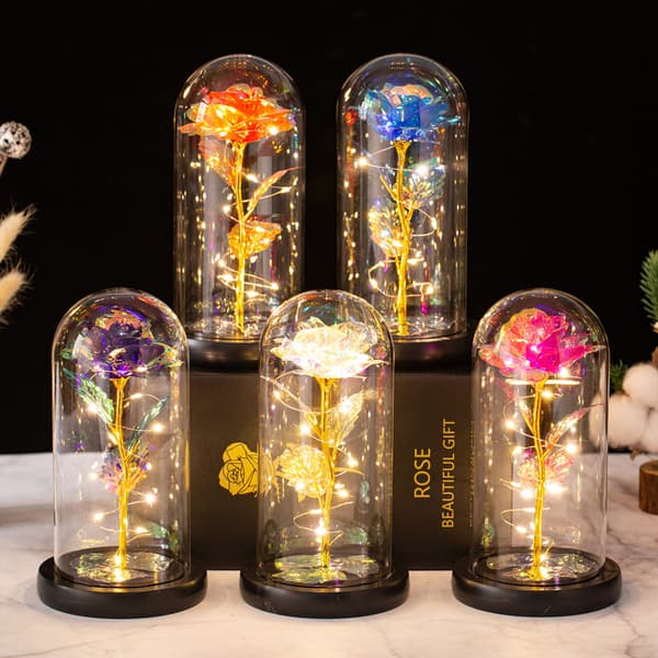 Led Enchanted Galaxy Rose Evig 24k Guldfolie Blomst Med Fe